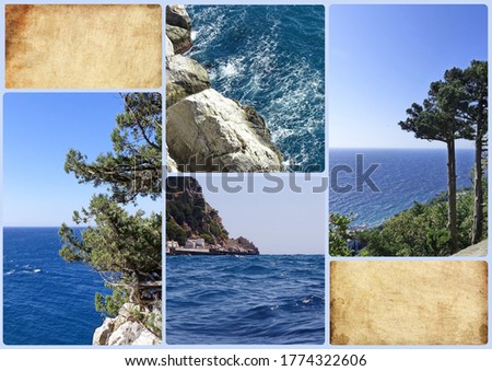 Photo collage the view of the sea South coast of Crimea.