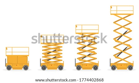 Set of Scissors lift platform, isolated on white background. Vector illustration.