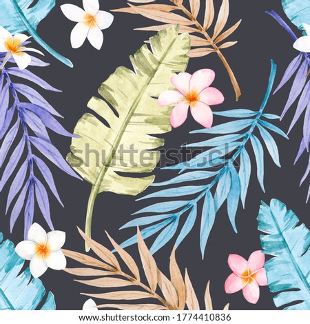 Beautiful seamless pattern with watercolor tropical leaves. Stock illustration
