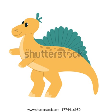 Cute little baby stegosaurus vector isolated. Funny cartoon dinosaur smiling. Prehistoric creature.