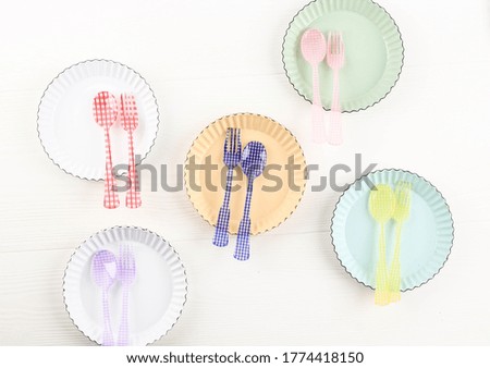 Grainy Texture Vintage Pastel Colorful Plate and Spoon for Background and Wallpaper