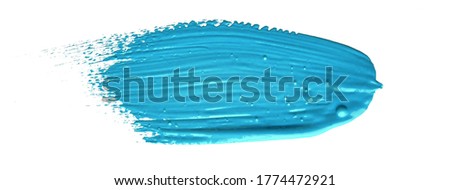Turquoise blue brush stroke paiting over isolated background, canvas watercolor texture