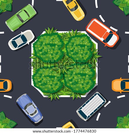 Seamless pattern Top View from above the intersection of the street with the people of the city map module. Infrastructure of the town with streets illustration design creative