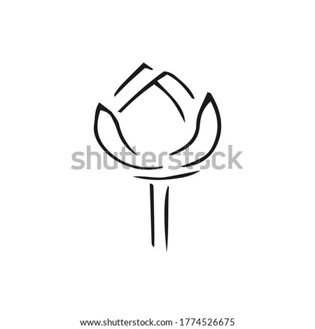 Doodle flower lotus icon isolated on white. Hand drawing line art. Sketch vector stock illustration. EPS 10