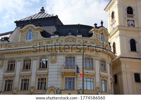 Building Sibiu Romania Historic Downtown Flag
