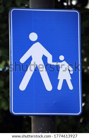 Sign street pedestrian walk blue