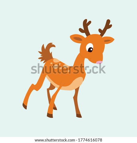 Cute deer cartoon illustration on blue background