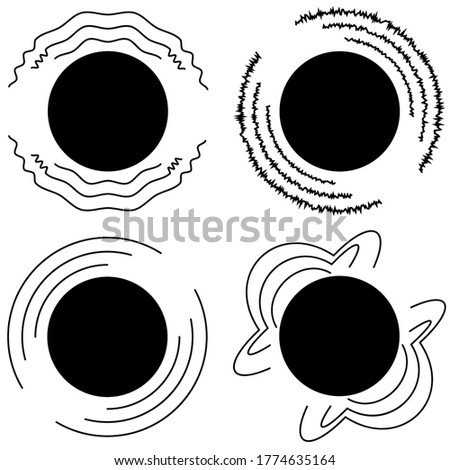 Vector graphics, a black circle with different variations of the waves around it. Flat design.