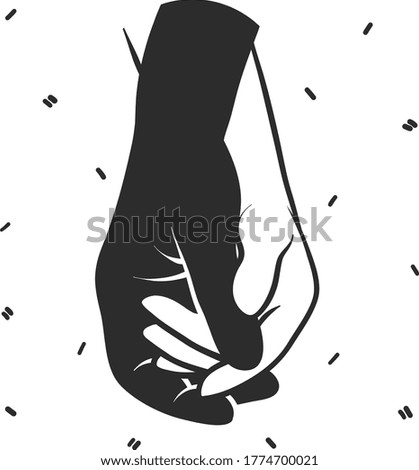 Couple holding hands black and white. Isolated sketch object. Flat vector illustration.