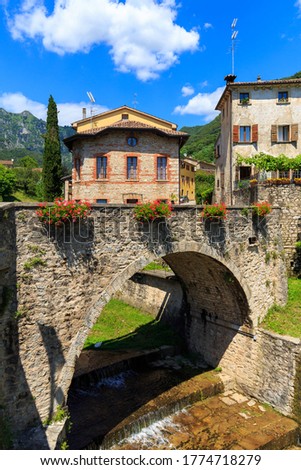 
Ancient bridge in the town of Cison di Val Marino, Veneto Region, Italy