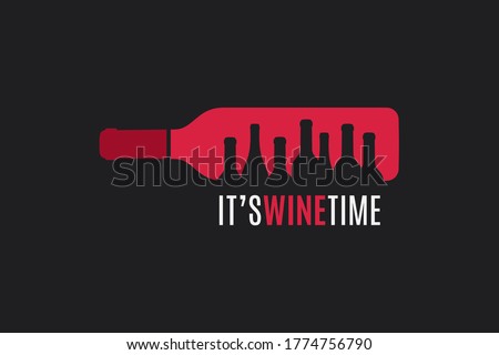 Wine bottle concept. Wine time logo on black background Royalty-Free Stock Photo #1774756790