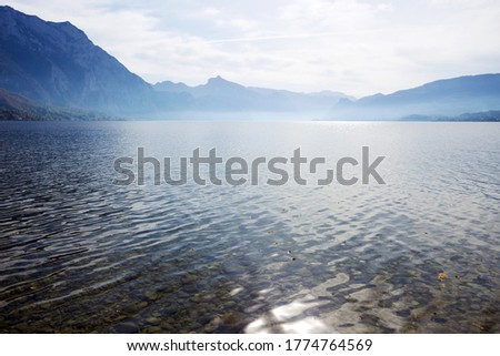 landscape with a beautiful mountain lake. Traunsee, austria.
