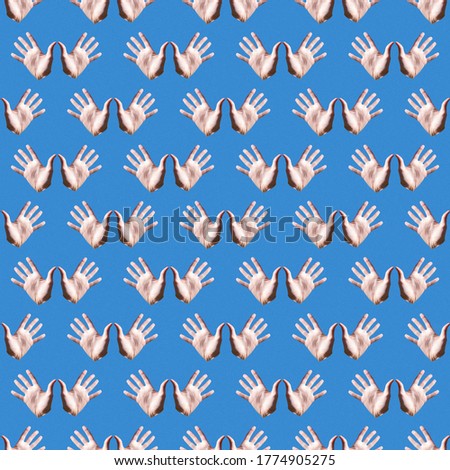 Two palms seamless pattern on a blue background. Minimalism, background, texture for design