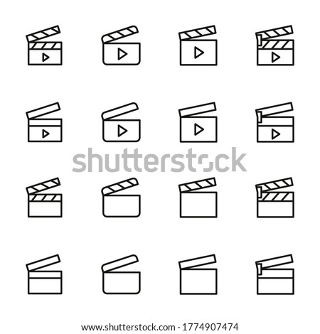 Clapperboard line icons set. Stroke vector elements for trendy design. Simple pictograms for mobile concept and web apps. Vector line icons isolated on a white background.