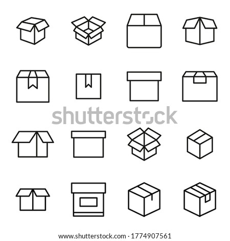 Set of box icons in modern thin line style. High quality black outline package symbols for web site design and mobile apps. Simple linear wooden crate pictograms on a white background.