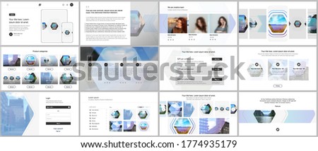 Vector templates for website design, presentations, portfolio. Templates for presentation slides, flyer, leaflet, brochure cover, report. Corporate identity business concept background with hexagons.
