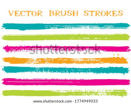 Hipster ink brush strokes isolated design elements. Set of paint lines. Vintage Ink brushe stripes isolated on white, vector colors guide book samples.