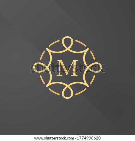 Gold floral monogram design template, line art logo design, vector illustration