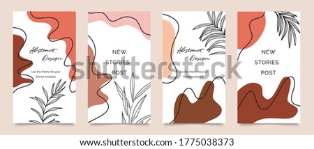 Social media stories and post template vector set. Abstract shapes cover background with floral and copy space for text and images. Vector illustration.