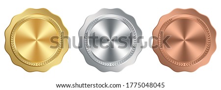 Medal Award vector set in gold, silver and bronze on white isolated background. Royalty-Free Stock Photo #1775048045