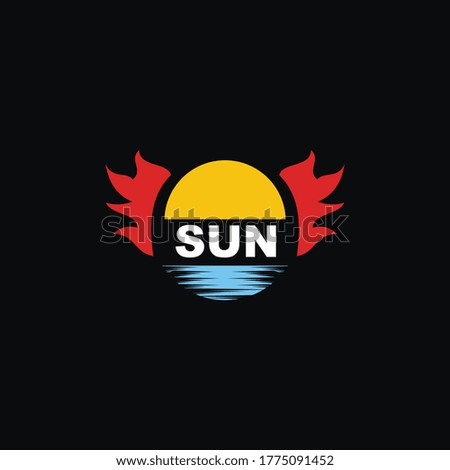 sunrise on the beach with fire effect  design logo vector - black background
