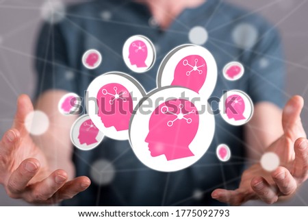 Artificial intelligence concept between hands of a man in background