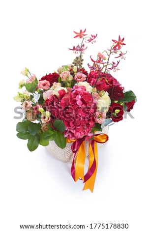 floral composition  isolated on white. Fresh, lush bouquet of colorful flowers