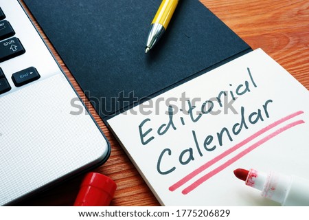 Editorial calendar or publishing schedule for content in the notebook. Royalty-Free Stock Photo #1775206829