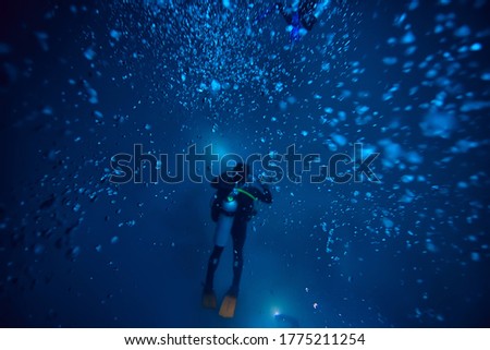 cenote angelita, mexico, cave diving, extreme adventure underwater, landscape under water fog Royalty-Free Stock Photo #1775211254