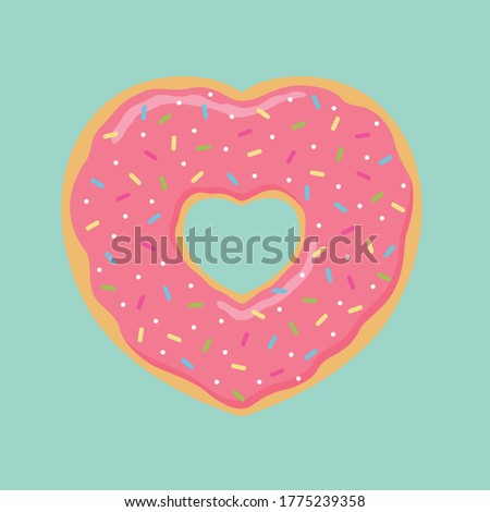 Donuts heart shape with toppings, Valentine's day, Lovely doughnut, Romance concept, Vector illustration