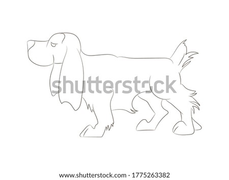 vector illustration of a dog standing, line drawing, vector, white background
