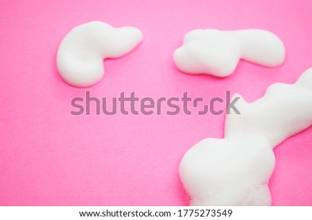 Collection of shave foam (cream) isolated on pink, copy space.
