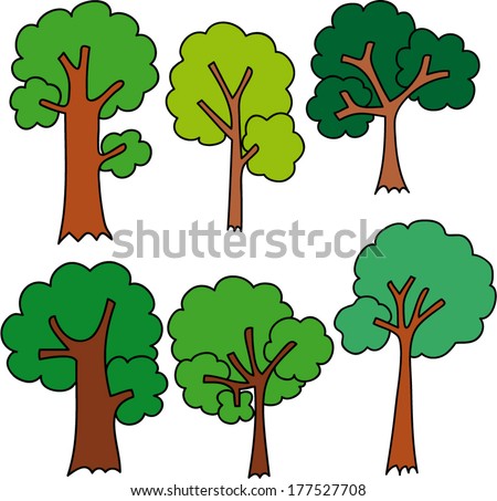 Set of cartoon cute trees