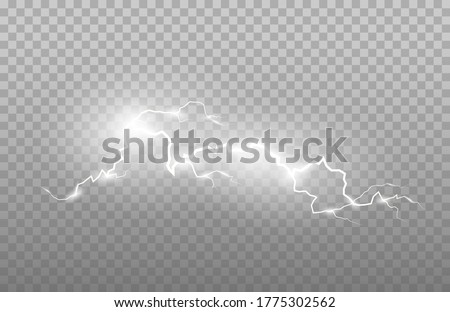 Realism of lightning and bright light effects isolated on a transparent background. Bright flashes and strong thunder. Royalty-Free Stock Photo #1775302562