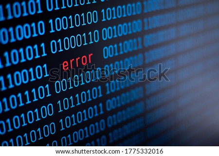 Word error, written in red on blue binary code number background. Concept of mistake, failure Royalty-Free Stock Photo #1775332016