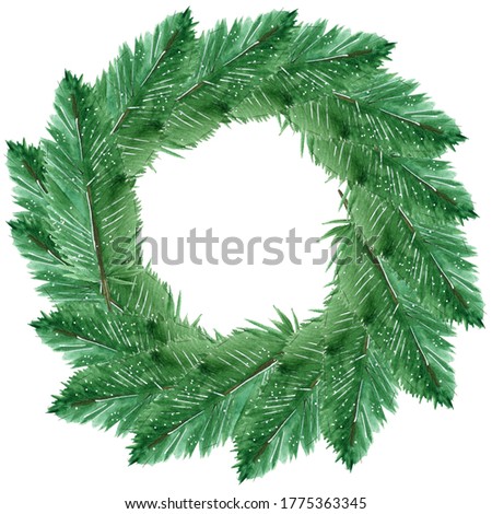 Watercolor Christmas green wreath without decor New Year tree