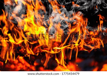Hot fire flame burn on wood with smoke
