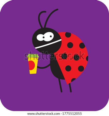 life of insects. dissatisfied beetle with a cup of coffee. vector drawing for Illustration.