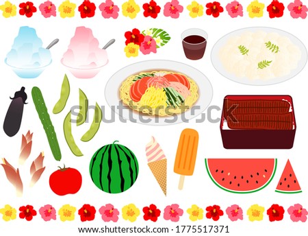 Japanese summer food illustration set
