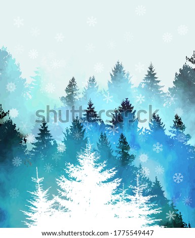 Merry Christmas. Winter forest. Vector illustration