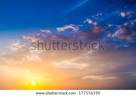 Sunset. blue sky and clouds. Beauty natural background
