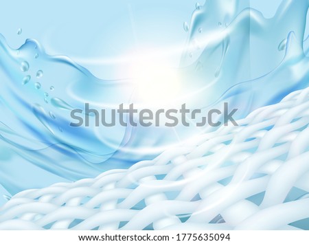 Clean cloth closeup with splashes of water in the background. Wash fabric from dirt. Laundry detergent. Vector illustration Royalty-Free Stock Photo #1775635094