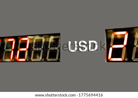 USD LED scoreboard for information of currency exchange, close-up
