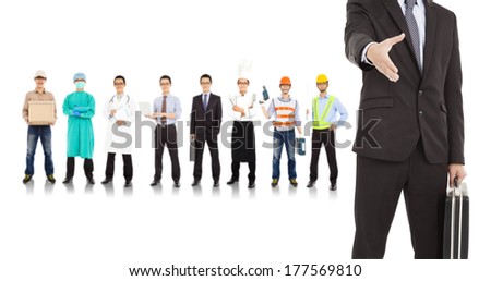 businessman cooperate with different industries people  Royalty-Free Stock Photo #177569810