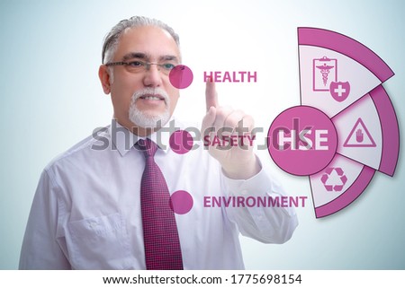 HSE concept with businessman pressing virtual button