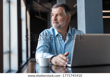 Mature businessman working on laptop. Handsome mature business leader sitting in a modern office Royalty-Free Stock Photo #1775745410