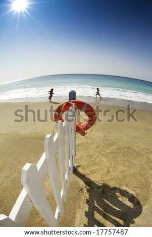 Scenic view of life preserver at beach, Varigotti, Liguria, Italy