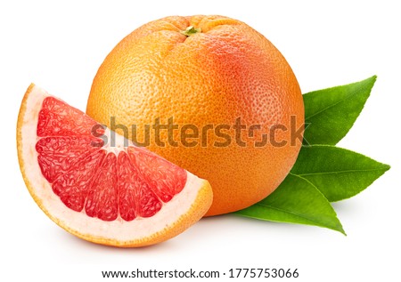Grapefruit with leaves clipping path. Fresh organic grapefruit isolated on white background. Grapefruit macro Royalty-Free Stock Photo #1775753066
