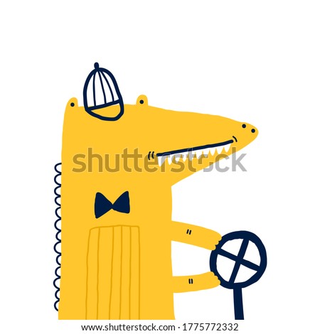Yellow crocodile driver holds the steering wheel. Can be used for shirt design, fashion print design, kids wear, textile design, greeting card.