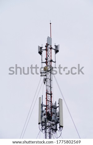 Telecommunication tower of 4G and 5G cellular. Base Station or Base Transceiver Station. Wireless Communication Antenna Transmitter. Telecommunication tower with antennas.